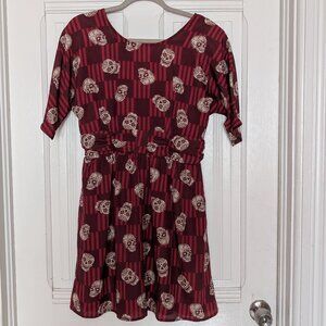 XHILARATION SUGAR SKULL PRINT FIT AND FLARE MINI DRESS RED Size M